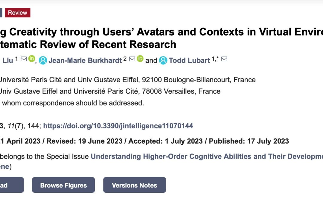 A comparison of the effects of avatar and context between immersive and non-immersive virtual environments on individual and collective creativity —— Presence and Embodiment as Mediators. Thèse préparée par Jiayin Liu